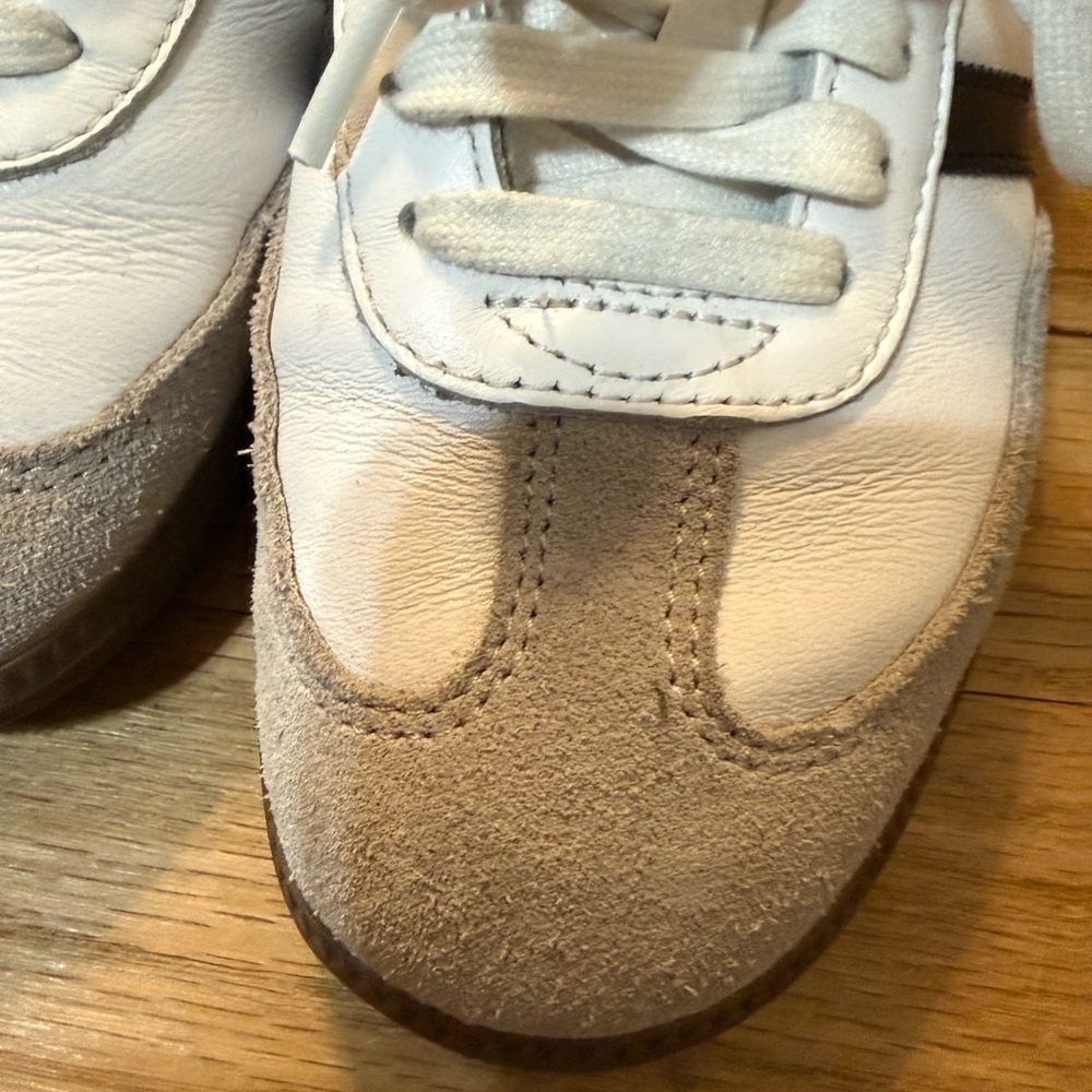 Adidas White Samba Sneakers with Gray Suede Toe and Black Stripes - Picture 7 of 7